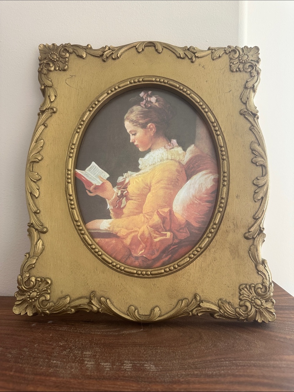 Vintage 1982 Homco Ornate Gold Framer Print Girl Reading Fragonard 3267